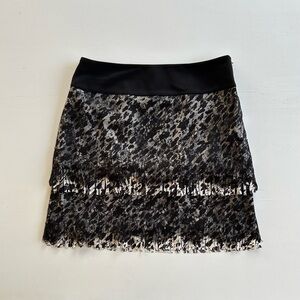 Ann Taylor Overlay Lace Fringe Tiered Black White Skirt Whimsigoth Womens Size 6
